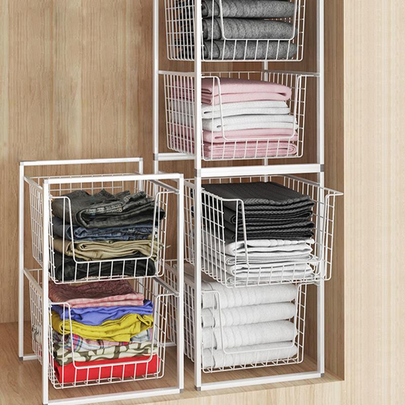ワイヤーバスケット 引き出し スタッキング 衣類収納 2段ワゴン 2段
