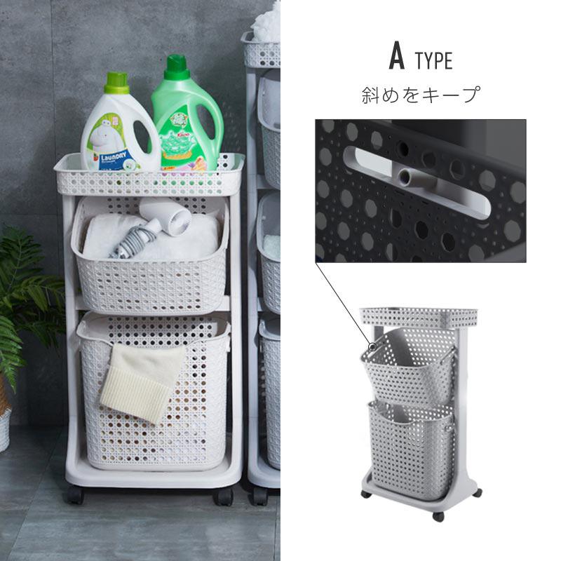 ランドリーバスケット 2段 キャスター スリム メッシュ おしゃれ 大