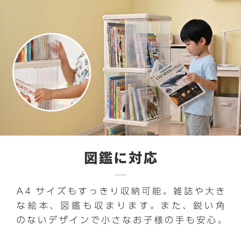 回転式本棚2段 キャスター式本棚2段 図鑑 子供 回転コミックラック A4