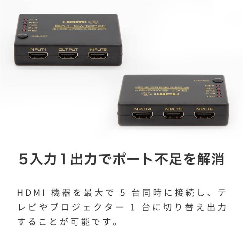 HDMI切替器 5入力 1出力 セレクター HDMI2.0 HDCP2.2 高画質 4K 3D
