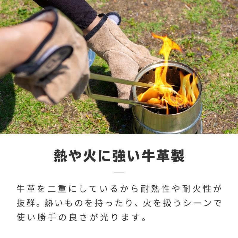 キャンプグローブ レザーグローブ 耐熱グローブ 本革手袋 アウトドア BBQ バーベキュー ストーブ 焚き火台 牛革 防寒 グローブ｜ksplanning｜02