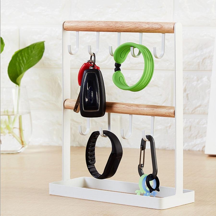 キーフック スタンド おしゃれ 玄関 2段 ホワイト キーフックホルダー