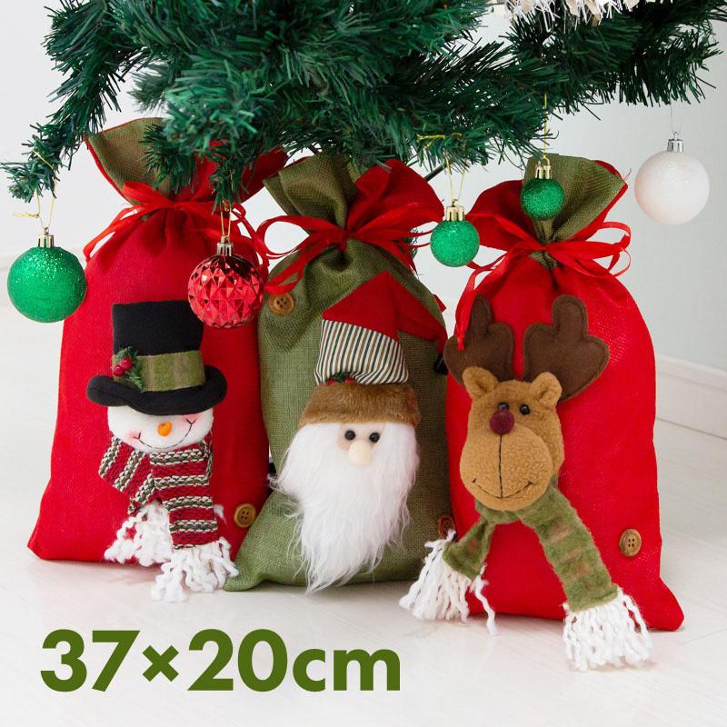 ラッピング 袋 プレゼント用 ラッピング袋 小さめ クリスマス かわいい 可愛い おしゃれ 巾着袋 麻袋 サンタ トナカイ 雪だるま｜ksplanning