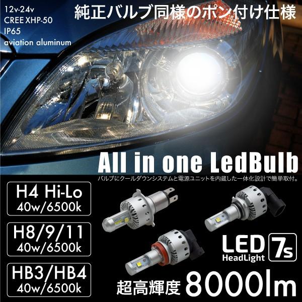 LEDバルブ CREE 爆光 40W 6500K 8000lm H4 Hi Lo H8 H9 H11 HB3 HB4 一体型 12V 24V 簡単取付け ヘッドライト フォグランプ ファンレス 爆買