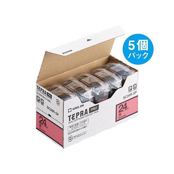 (まとめ）キングジム テプラ PRO テープカートリッジ パステル 24mm 赤/黒文字 SC24R-5P 1パック(5個)〔×3セット〕の画像