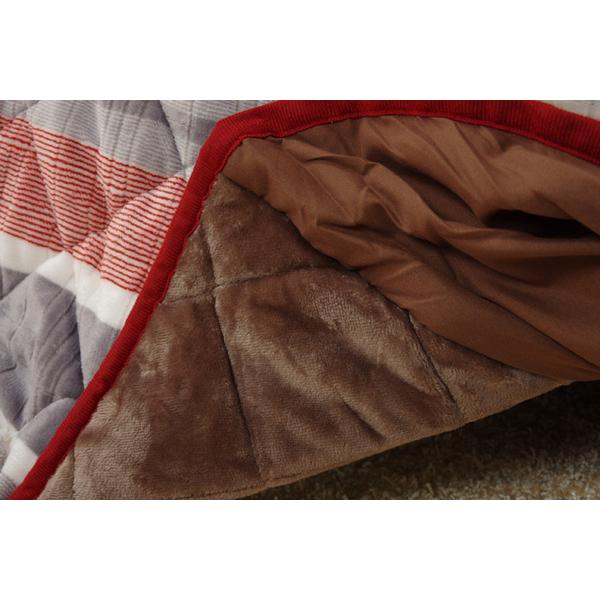 ハイタイプ用 こたつ布団/寝具 〔ストライプ柄 レッド 約235×290cm〕 長方形 洗える 裏ボア仕様 薄手コンパクト 〔リビング〕の画像