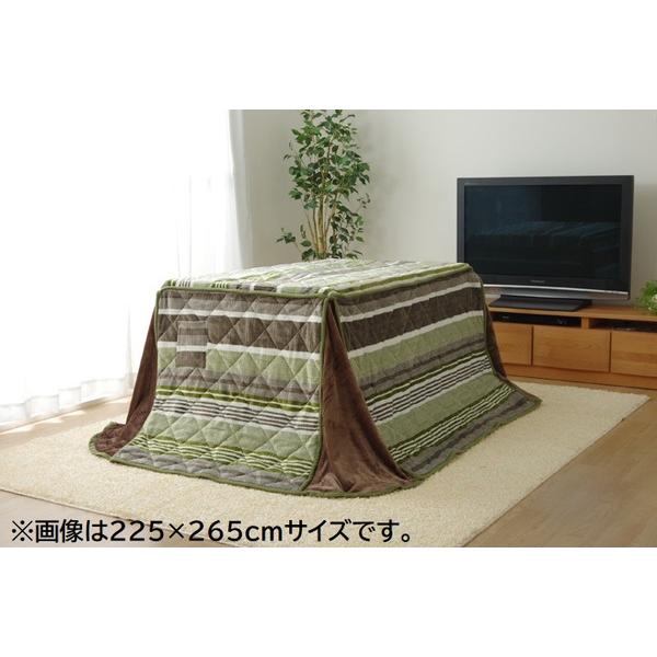 ハイタイプ用 こたつ布団/寝具 〔ストライプ柄 レッド 約235×290cm〕 長方形 洗える 裏ボア仕様 薄手コンパクト 〔リビング〕の画像