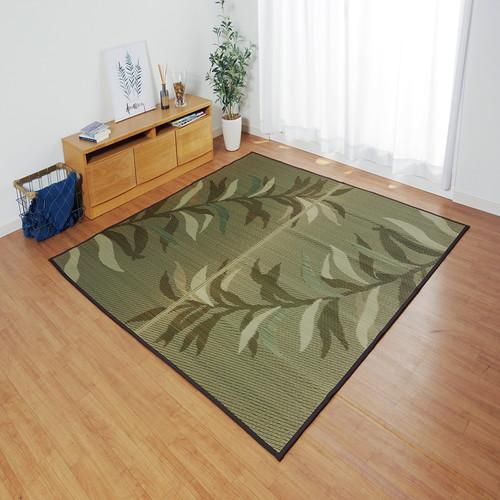 消臭い草 ラグマット/絨毯 〔長方形 リーフ ブラウン 約191×300cm〕 裏：不織布 防滑 抗菌 防臭 湿度調整効果 〔リビング〕
