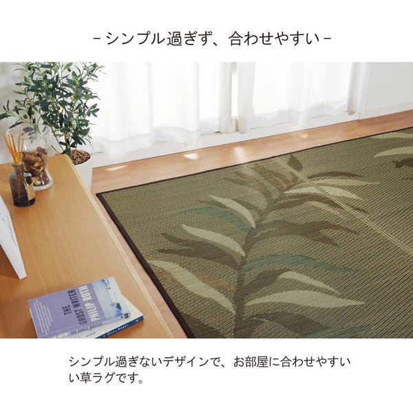 消臭い草 ラグマット/絨毯 〔長方形 リーフ ブラウン 約191×300cm〕 裏：不織布 防滑 抗菌 防臭 湿度調整効果 〔リビング〕