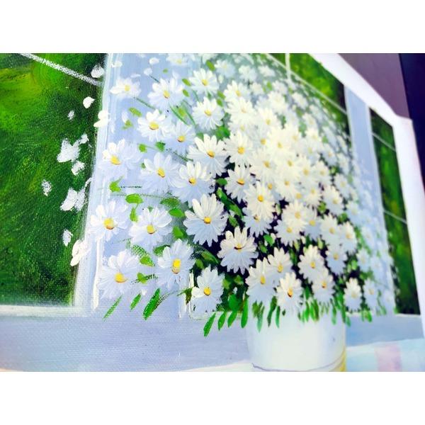 〔 花の油絵 〕 黒いフレーム 白い花 アレックス 油絵額 F6号サイズ 紘黒額 油彩 油彩画 絵画額_3