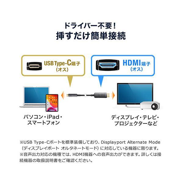 サンワダイレクト USB Type-CTo HDMI 変換ケーブル 光ファイバー 10m 4K/60Hz ブラック 500-KC037-10 1本_4