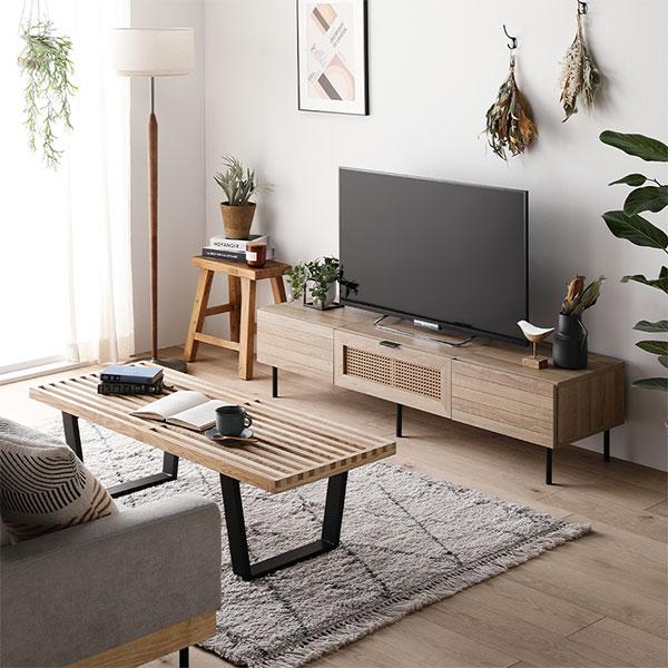テレビボード 幅150cm ナチュラル ラタン調扉 大容量収納 異素材デザイン スチール TVボード テレビ台 組立品_17