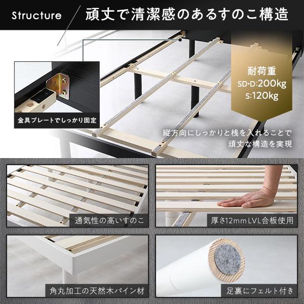 ベッド セミダブル 国産ポケットコイルマットレス付 ハード ホワイト 宮付き 高さ調整 すのこ ベット_9