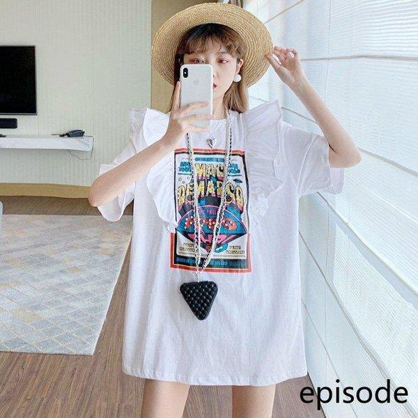 トップス Tシャツ ワイドシャツ ビックサイズ カジュアル かわいい トレンド お出掛け デイリー デート  韓国 奇抜 個性的 フリル サマー ブラック ホワイト｜ksw230902｜02