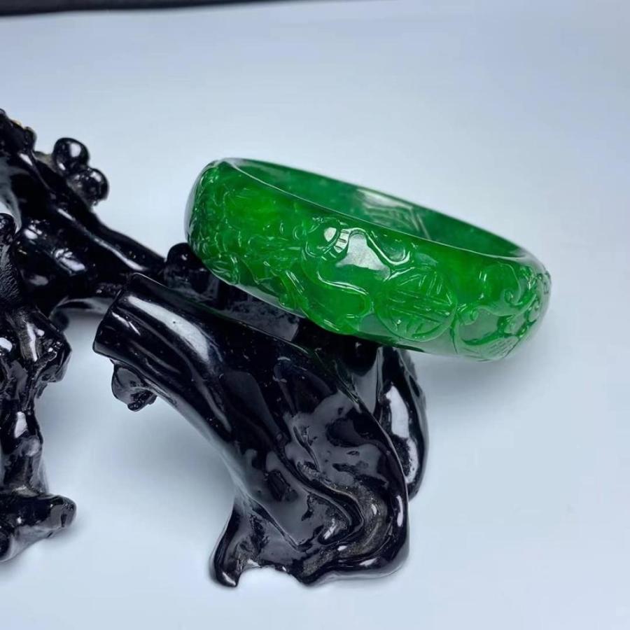 専用出品 Yuppie Certified Light Carved Natural Green Pattern Flower Jade Bracelet Ba 【CEG6463260094】(23003円)