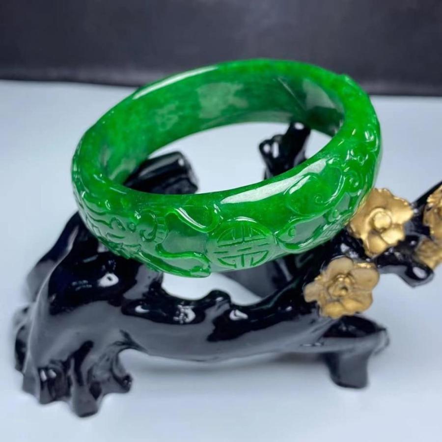 専用出品 Yuppie Certified Light Carved Natural Green Pattern Flower Jade Bracelet Ba 【CEG6463260094】(23003円)