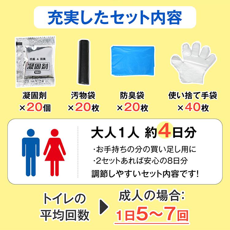 簡易トイレ 非常用トイレセット 凝固剤 20回分 消臭 抗菌 汚物袋 防臭