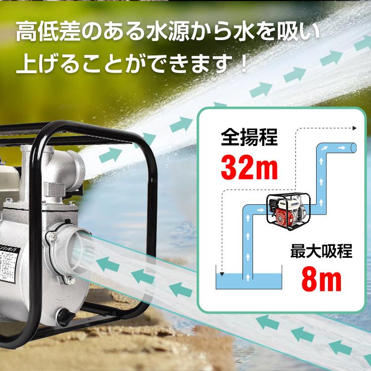 エンジンポンプ 4サイクル 4ストローク 196cc 全揚程32m 6.5馬力 エンジンポンプ 4サイクル 4ストローク 196cc 全揚程32m 6.5馬力