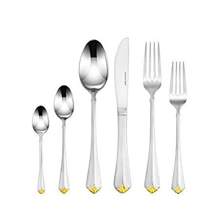 Venezia Collection 45 Piece Gold Flatware Serving Set for 8, Luxury Dining 食器セット