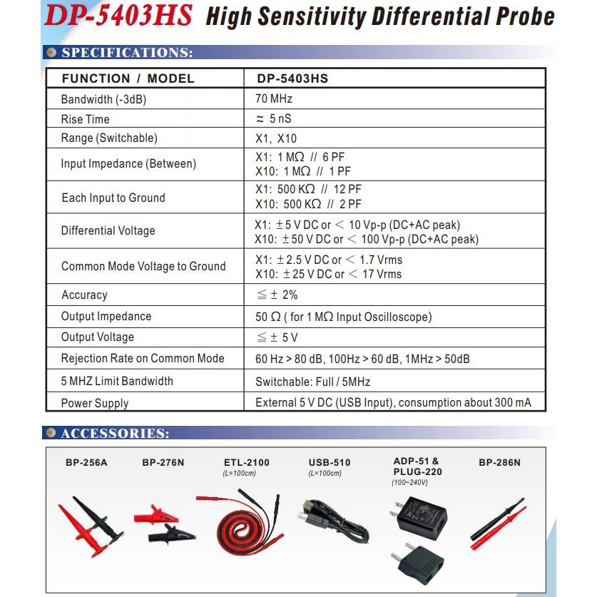 DP-5403HS 高電圧差動プローブ高感度100V70Mhz レンジ x1,x10 : ケイテック - 通販 - Yahoo!ショッピング
