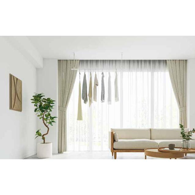 室内用物干し 川口技研 ホスクリーン QSC-15  天井付けセット SPC-W 2本＋QL-15-W＋竿立てホルダー 部屋干し 洗濯物干しの画像