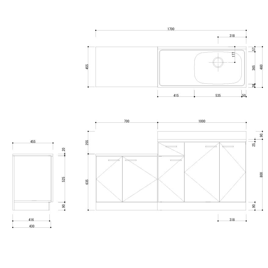 流し台 公団型 セクショナルキッチン 幅1700mm 奥行460mm OKS-170 