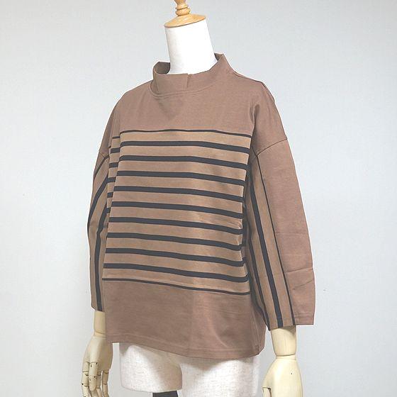 ボーダーボトルネックプルオーバーTシャツ 七分袖　80426