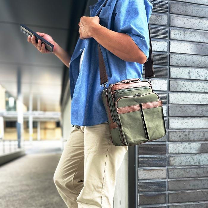 ショルダーバッグ 日本製 33784 【送料無料 SALE】 bag かばん 豊岡製鞄 帆布 キャンバス 縦 縦型 撥水 軽量 2WAY ショッピング 旅行 カーキ 紺 ブレザークラブ | BLAZER CLUB | 02
