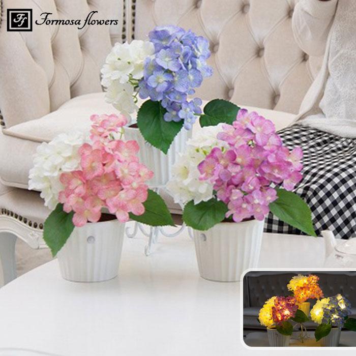 紫系アジサイ・バラの造花アレンジメント 人感センサー付き LEDライト 紫陽花 アレンジ / 花 造花