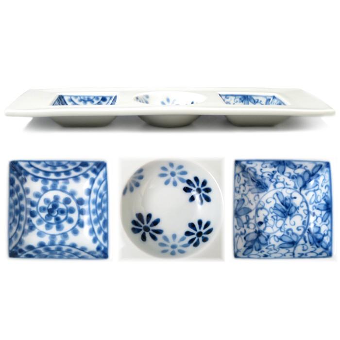 有田焼 染付三品盛皿 / 伯父山窯 丸 四角 和皿 和食器 食器 お皿 有田焼 染付三品盛皿 / 伯父山窯 丸 四角 和皿 和食器 食器 お皿