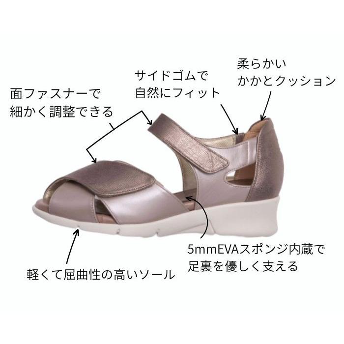 ミスキョウコ 4E コンビクロスサンダル 100185【送料無料】幅広 軽量 軽い クッション 面ファスナー 両サイドゴム 優しい足当たり レディース サンダル 日本製の画像