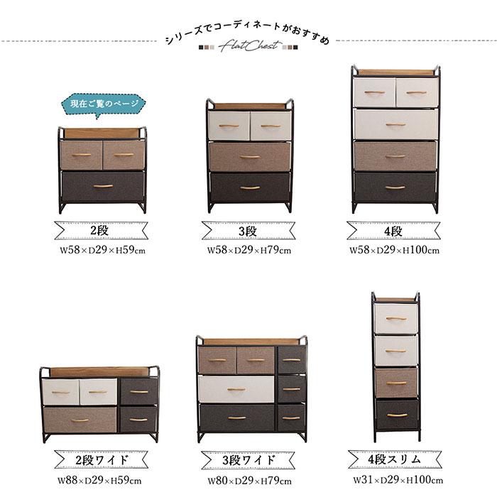 フラットチェスト ２段 / 送料無料 収納 ボックス 衣装ケース 収納ケース チェスト たんす クローゼット 押入れ収納  Flat chest 幅58×奥行29×高さ59cm | ブランド登録なし | 06