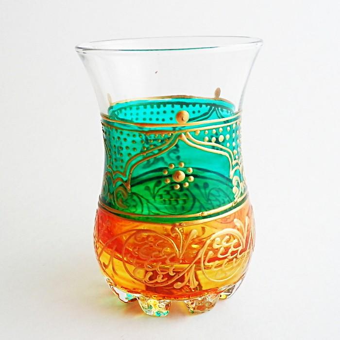 チャイグラス グリーン×オレンジ チューリップ型 グラス ガラスコップ 花底 チュニジア 025i｜ktsamantha｜02