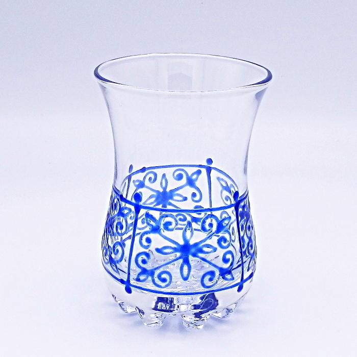 チャイグラス ブルー チューリップ型 グラス ガラスコップ 花底 チュニジア 054c｜ktsamantha