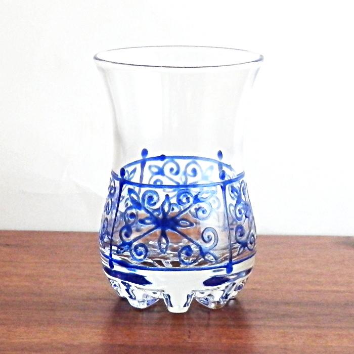 チャイグラス ブルー チューリップ型 グラス ガラスコップ 花底 チュニジア 054c｜ktsamantha｜02