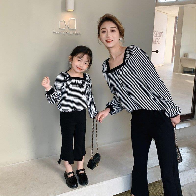ママ 娘さん 親子お揃い ママとお揃い 娘とペアルック 親子ペア フローラル スクエア襟 ストライプ 長袖 親子服 キッズ プレゼント 女の子 レディース 春夏 Eiz2rj5ogf Colegiocardenalsancha Edu Co
