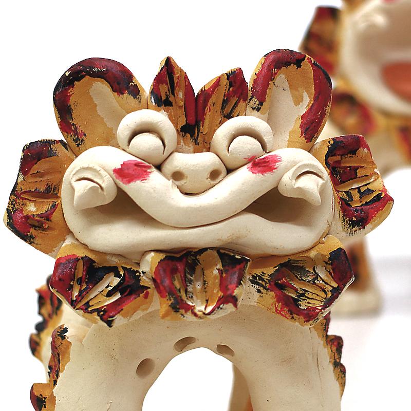 沖縄土産 シーサー 置物 ミニ 玄関 ペア 素焼き 色付き 大 にひひ