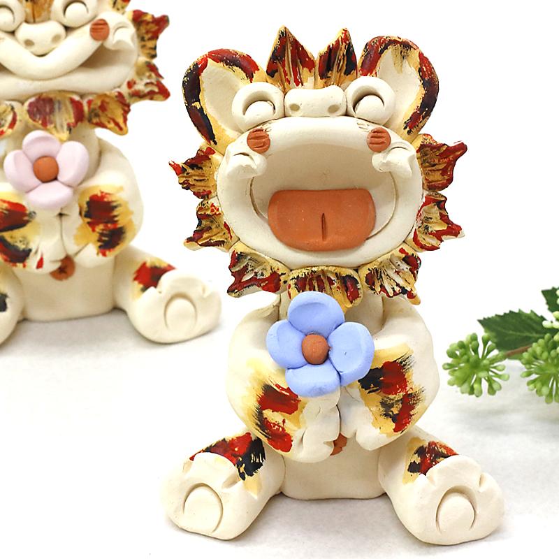 沖縄土産 シーサー 置物 ミニ 玄関 ペア 素焼き 色付き 大 にひひ