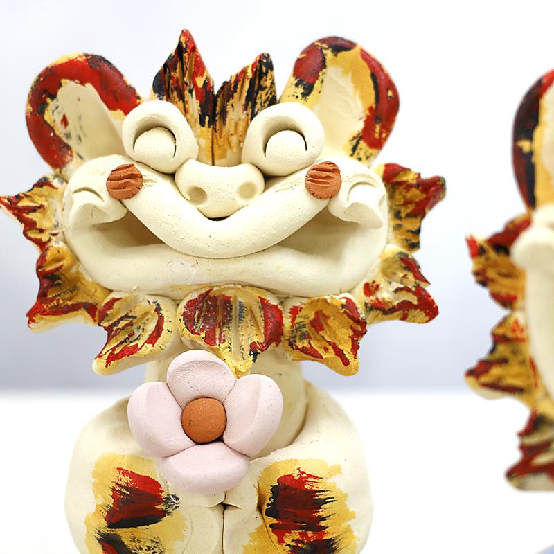 沖縄土産 シーサー 置物 ミニ 玄関 ペア 素焼き 色付き 大 にひひ