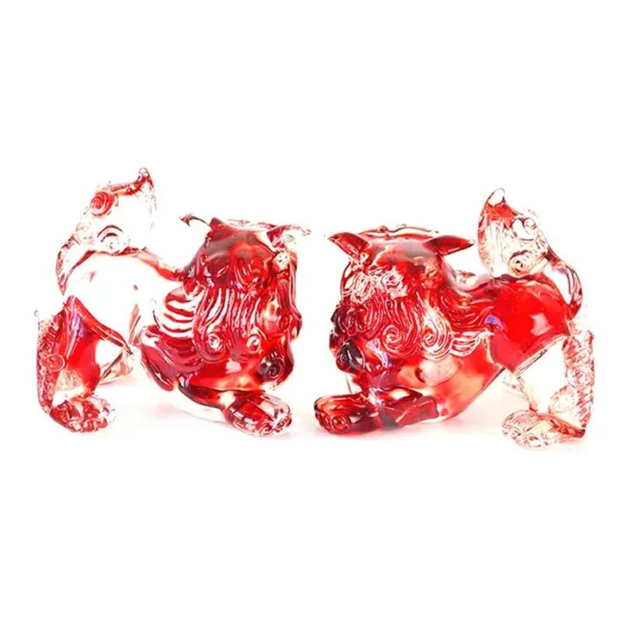 沖縄土産 シーサー 置物 玄関 ペア ガラスシーサー : 琉球ガラス