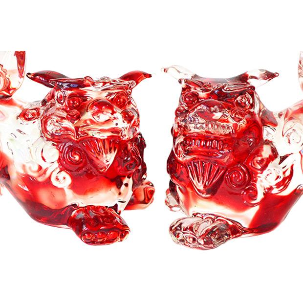 沖縄土産 シーサー 置物 玄関 ペア ガラスシーサー 赤 : 琉球