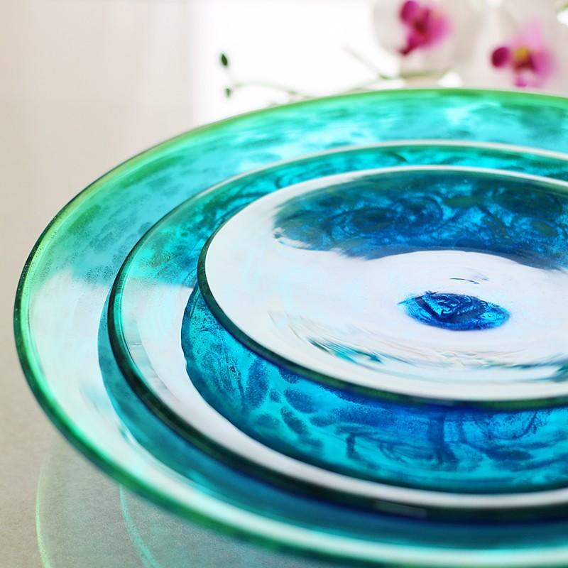 和食器 鉢 皿 ガラス おしゃれ 渦潮イラブチャー皿・大 : 琉球ガラス