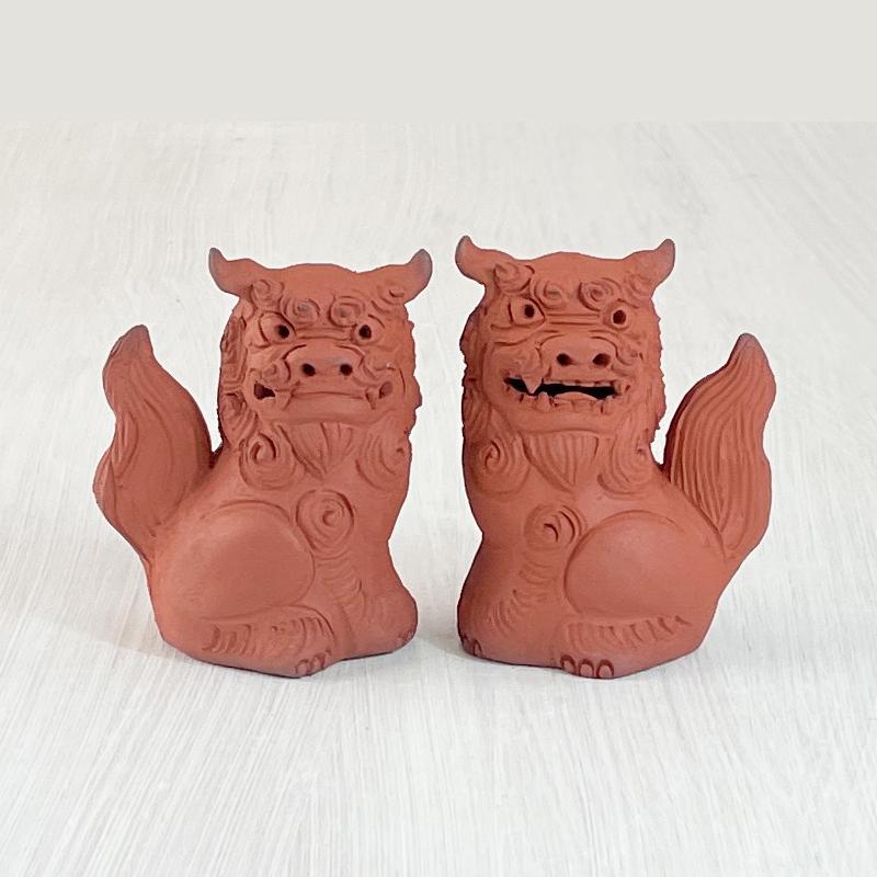 素焼き シーサー 豆 置物 門柱 玄関 沖縄 ペア 新築祝い 開運 運気