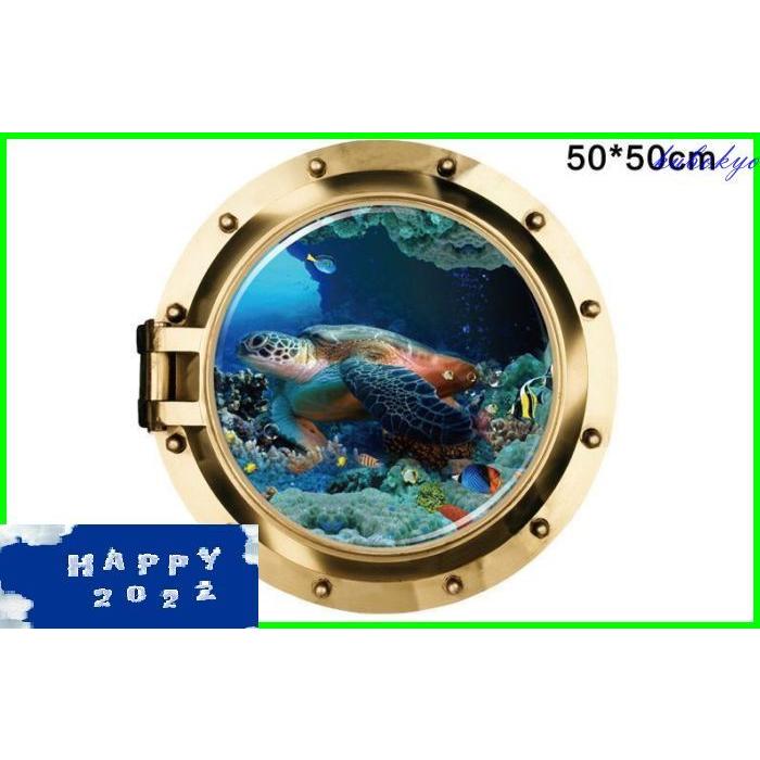 ウォールステッカー 壁紙シール 3d 立体的 トリックアート だまし絵 亀 水中 海中 窓枠 カメ タートル おしゃれ ルームデコレーション ウォールデコレ Pbd 久保井 恭 通販 Yahoo ショッピング