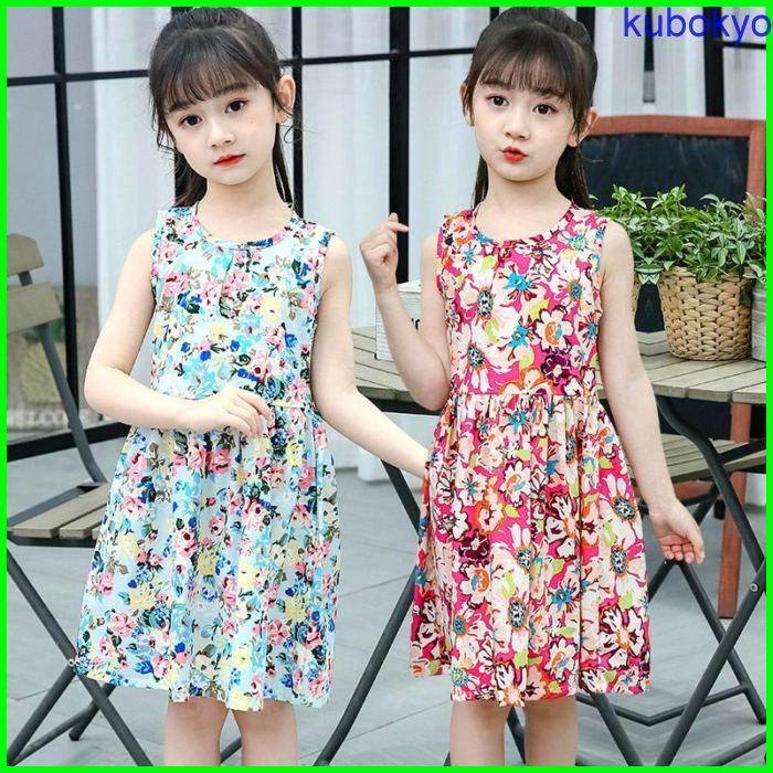 ワンピース 子ども服 キッズ ジュニア 女の子 ノースリーブ ラウンドネック ひざ丈 花柄 かわいい おしゃれ 夏 リゾート フラワー カラフル Pe761 久保井 恭 通販 Yahoo ショッピング