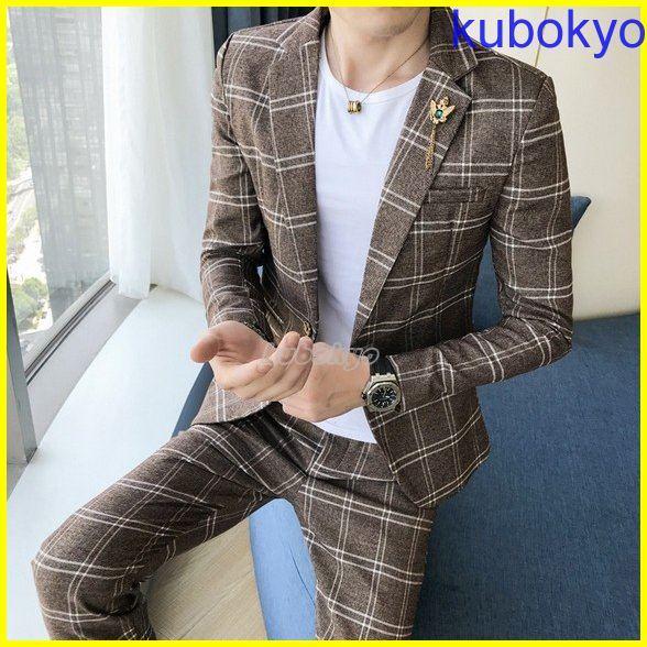 7778円 受賞店舗 ビジネススーツ メンズ 2ピーススーツ スリーピーススーツ チェック柄 おしゃれスーツ 二次会 結婚式 ビジネス 卒業式 成人 式