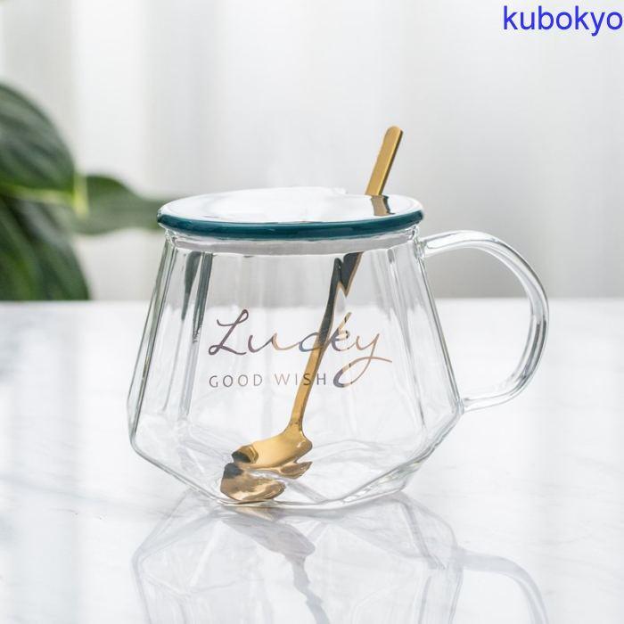 21年製 キッチン用品 食器 お茶用品 コップ マグカップ ティーカップ コーヒーカップ クリア 蓋つき ロゴ スプーン セットアイテム グリーン 可愛い Commerces Boutique