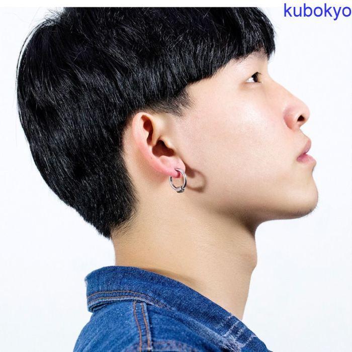 一番の贈り物 フープピアス メンズ レディース サークル リングタイプ 男性用 女性用 アクセサリー シルバーカラー ブラック 黒 シンプル ジャラジャラ かっこいい Honeymoon Style