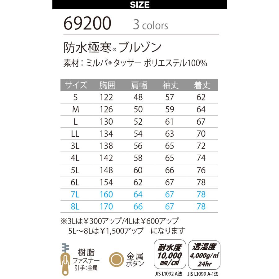 Asahicho 防水極寒ブルゾン 69200 大きいサイズ 高耐水性 透湿防水素材
