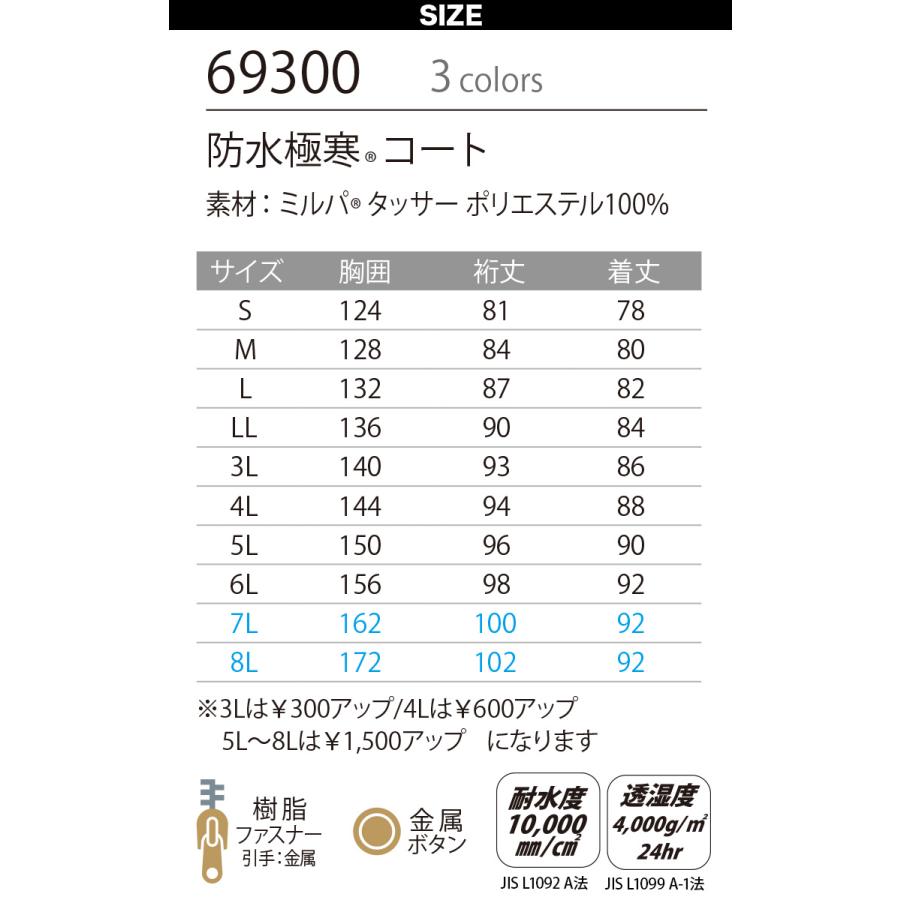 Asahicho 防水極寒コート パンツ 上下セット 69300 69400 高耐水性 透